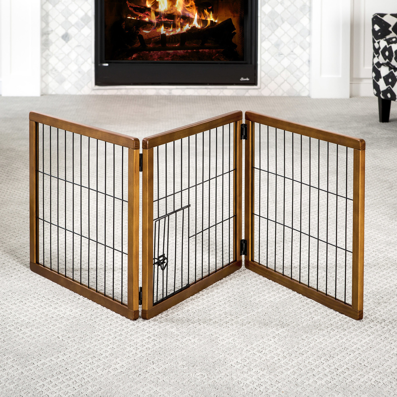 Small Breed 3-Panel Wood Freestanding Gate