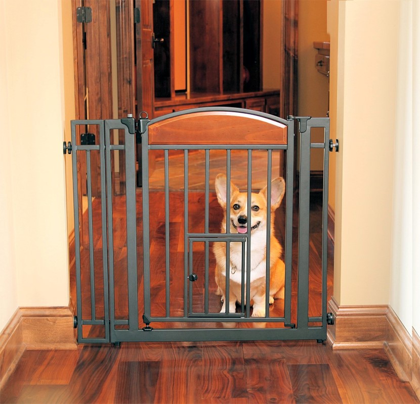 Design Studio Metal Walk-Thru Gate with Pet Door - Click Image to Close